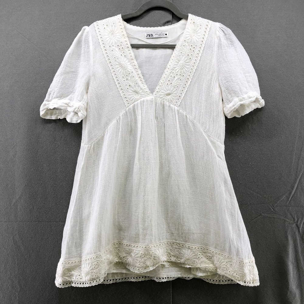 Zara White Eyelet Mini Dress - Picture 2 of 12